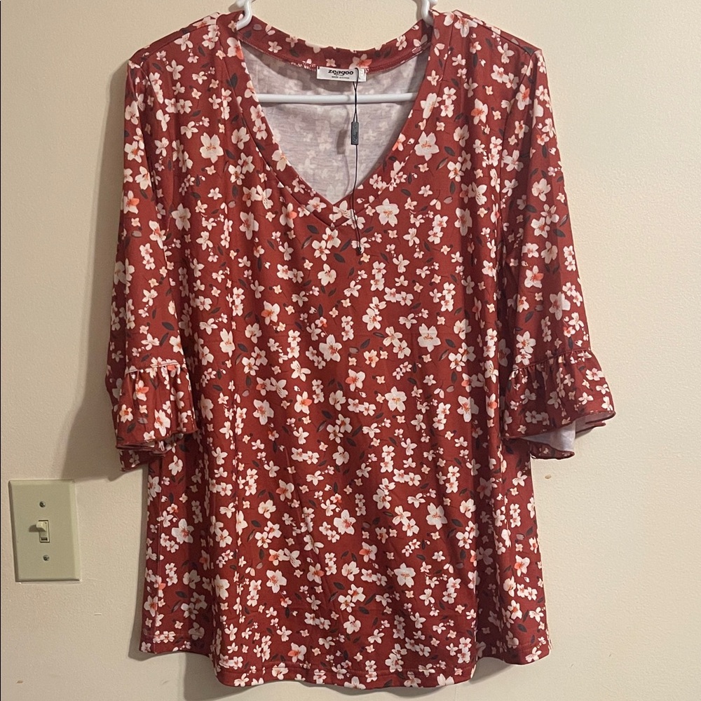 Zeagoo Red Floral Blouse
